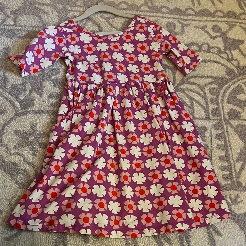 Hanna Andersson Purple Floral Scoop-Neck Dress with Red Centers